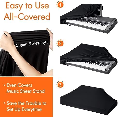 Piano Keyboard Dust Cover, 88 Keys Piano Music Keyboard Dirt Proof Cover Stretchy Electronic - Image 5